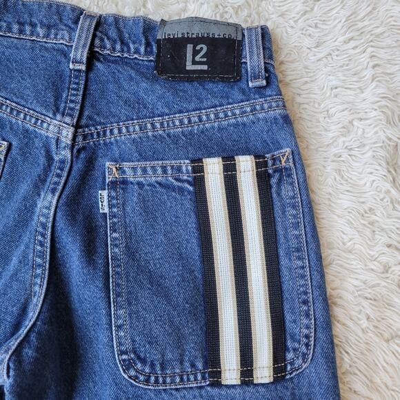 VTG Rare Levi's L2 Baggy Fit Striped Black White Denim Jeans Youth Kids 12 - Picture 6 of 8